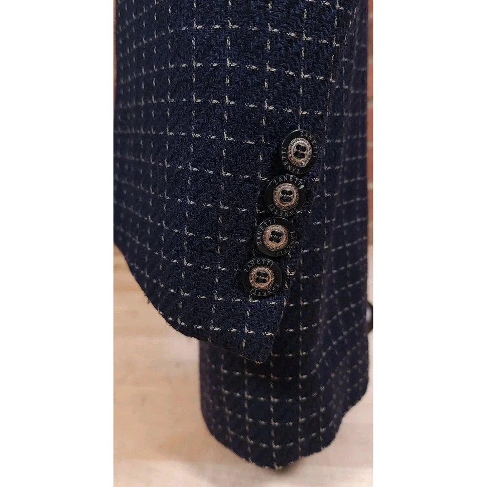Extrema Zanetti Parma Mens Blazer Suit Jacket Wool Silk Blue‎ Check Italy 44L